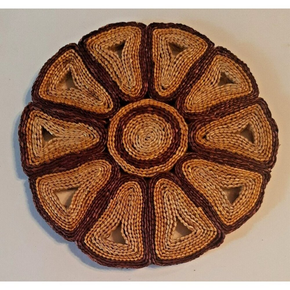 Vintage Straw Trivet Hot Pad Woven Wicker Colorful Boho